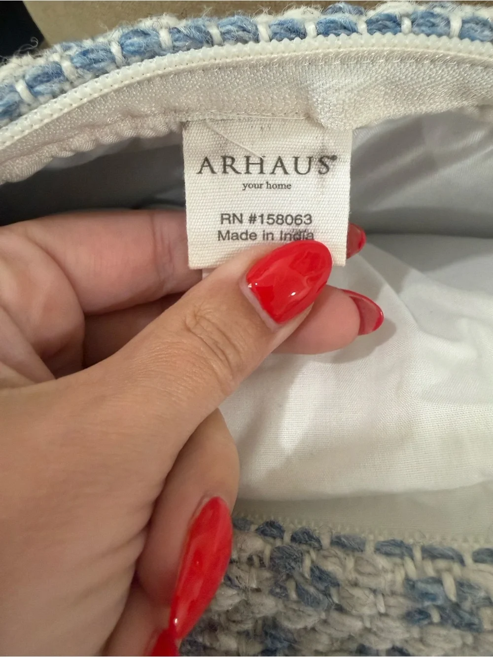 Unused Arhaus indoor/outdoor Pillow —blue and gray